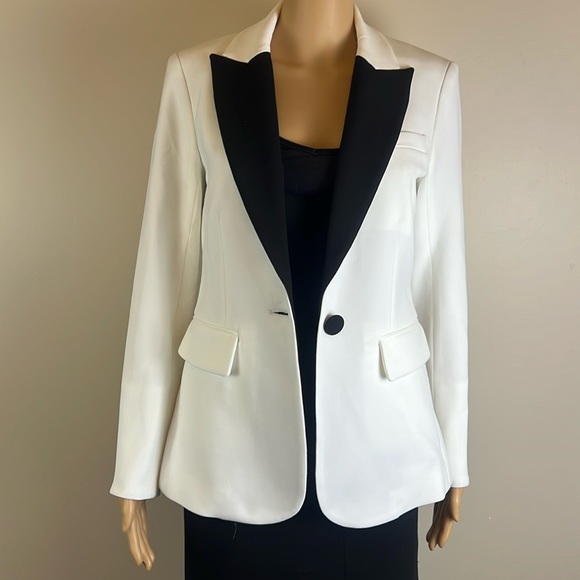 Veronica Beard Ashburn White Blazer with Black Contrasting Lapels - Picture 4 of 11